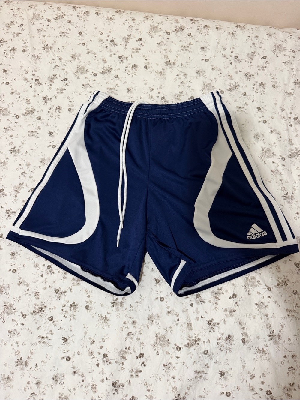 adidas Navy and White Men’s Sport Shorts with Drawcord